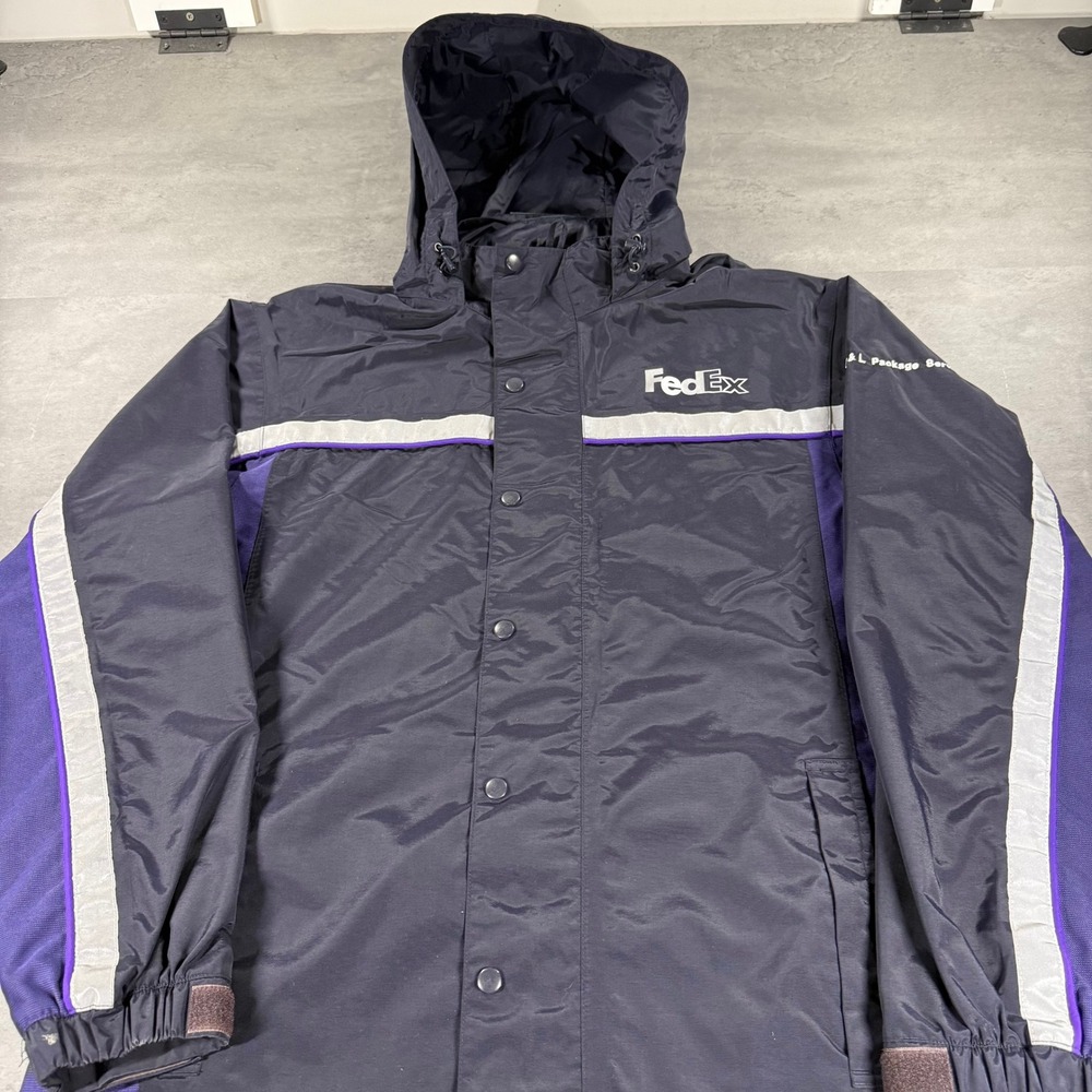 FedEx Stan Herman Jacket Full Zip All Weather Hooded Employee Coat Uniform‎